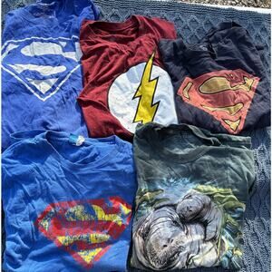 DC Comics Superman Flash Manatee Novelty Large 5 SIZE T-Shirt Lot VGUC